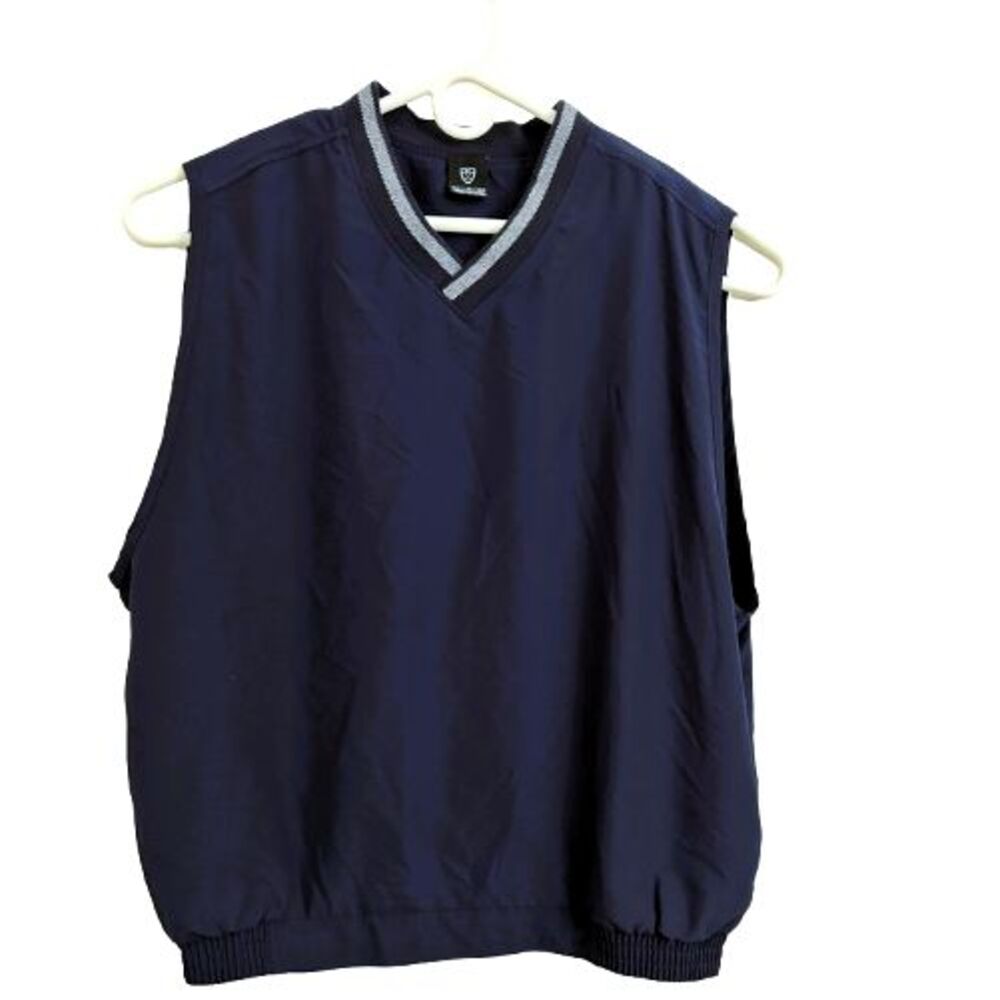 Nike Golf Vest Men's XL Navy Blue 100% Polyester V-Neck Zip Pockets Pullover